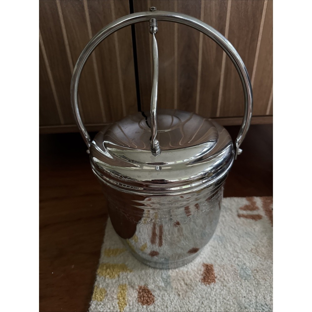 Vintage United Insulated Ice Bucket Chromium On Solid Brass with Glass Insert